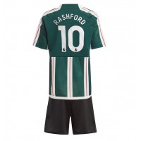 Koszulka piłkarska Manchester United Marcus Rashford #10 Strój wyjazdowy dla dzieci 2023-24 tanio Krótki Rękaw (+ Krótkie spodenki)